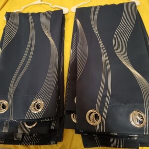 Beautiful Deconovo Navy & Silver Curtains 6 Panels 42in X 63 in.